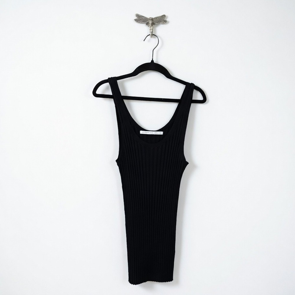 Veronica Beard Black Ribbed Knit‎ Scoop Neck Tank Top Medium